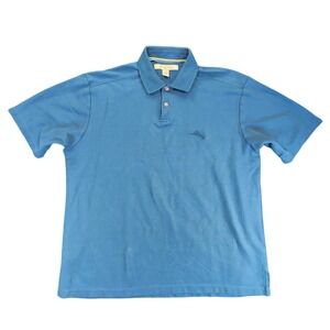 Tommy Bahama Polo Shirt Mens L Blue Pima Cotton Blend Short Sleeve READ